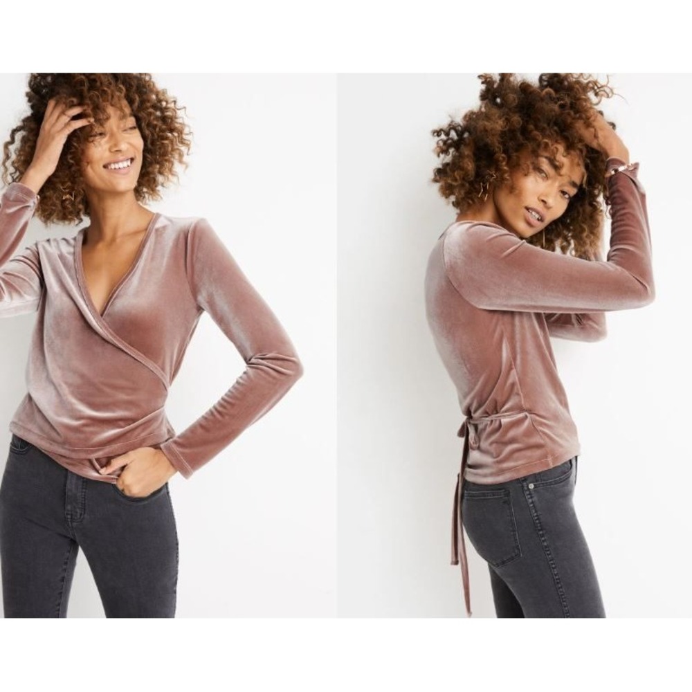 Madewell Womens Medium Velvet‎ Ballet Tie Front Wrap Top Brown Tan